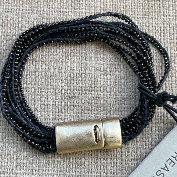 Treasure & Bond Women Bracelet Black Wrist Band Gold Tone Magnet Closure $35 - Picture 12 of 12